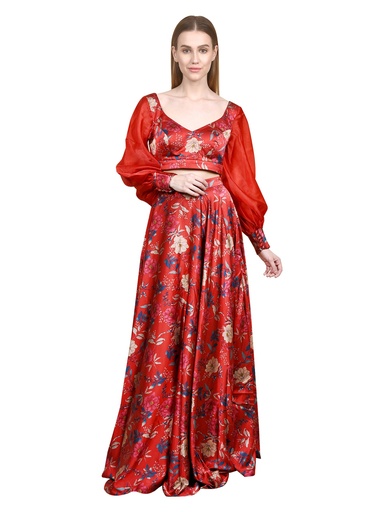 Laura Red Crop top Lehenga